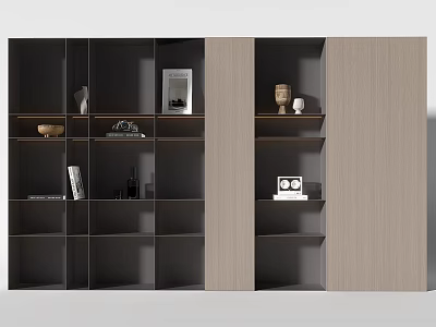 Modern Wooden Wine Cabinet Modular Design With Decorative Items Books And Ornaments 3d model