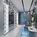 Modern Showroom Interior Design With Glass Display Cases LED Lighting And Wall Panels