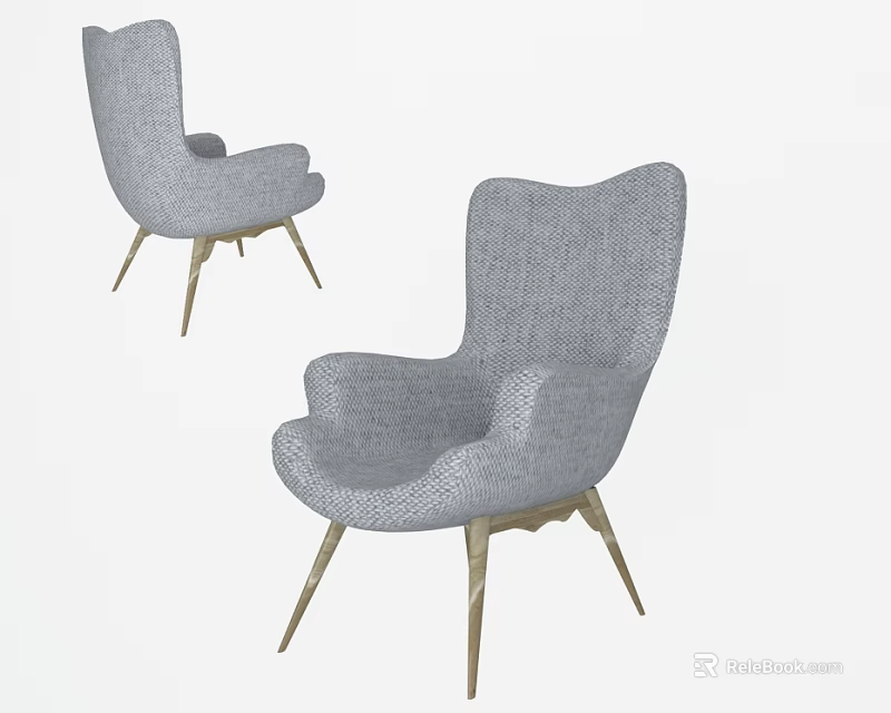 Modern Gray Fabric Lounge Chair With Wooden Legs And Comfortable Design 3d model 