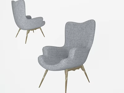 Modern Gray Fabric Lounge Chair With Wooden Legs And Comfortable Design 3d model