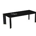Contemporary Dark Wooden Dining Table With Metallic Gold Legs And Glassware On Top