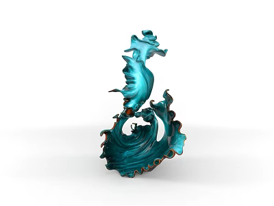 Artistic Teal Blue Ceramic Vessel With Seahorse Shape And Wave Base 3d model