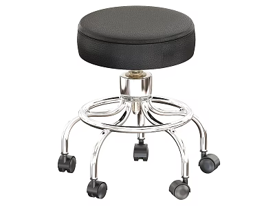 Adjustable Swivel Black Padded Stool With Metal Base And Rolling Casters 3d model