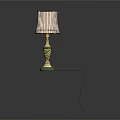 Elegant Table Lamp With Green Base Gold Accents And Pink Striped Shade