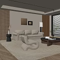 Cozy Modern Living Room With Sofa Curved Chair Wooden Floor Area Rug And Window Blinds