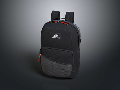 Practical Black Backpack With Gray Accents Red Zippers And White Logo For Daily Use 3d model