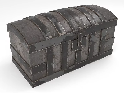 Vintage Distressed Storage Chest With Metal Strips And Arched Lid 3d model