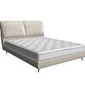 Modern Double Bed With Leather Headboard White Mattress And Metal Legs