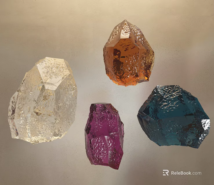 Natural Raw Colorful Crystals With Transparent Orange Purple And Blue Hues 3d model 