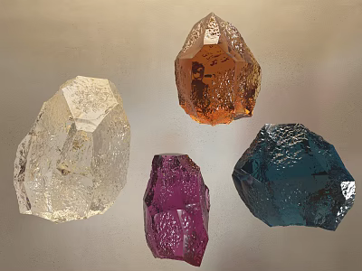 Natural Raw Colorful Crystals With Transparent Orange Purple And Blue Hues 3d model