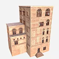 Cartoon Traditional Building Scene With Multi Story Design Arched Windows Balcony And Ornate Carvings