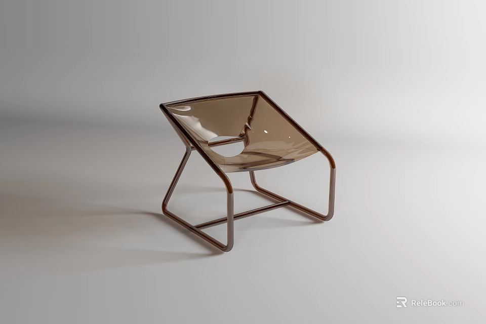 Modern Brown Leisure Chair With Transparent Seat And Metal Frame Design 3d model 