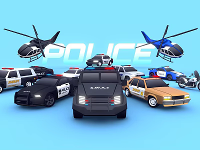 Police Cars With SWAT Vehicles Helicopters And Motorcycles In Law Enforcement Fleet 3d model
