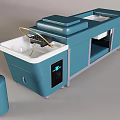 Modern Blue Massage Bed With White Surface Golden Ring Accessory Footstool And Control Panel
