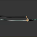 Traditional Japanese Samurai Sword With Black Scabbard And Green Accents