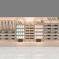 Modern Retail Display Shelves Featuring Multiple Tiers Neatly Arranged Products And Green Plants