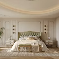 Elegant Bedroom Interior Design With Upholstered Headboard Paneled Walls Nightstands Area Rug And Ceiling Lighting