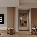 Modern Living and Dining Room Interior With Sofa Dining Table Chairs And Curtains