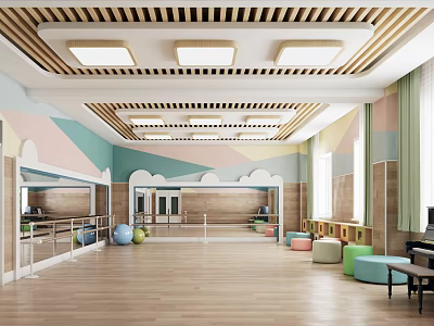 Kids Dance Fitness Studio With Mirrors Barres Colorful Balls And Exercise Space For Children 3d model