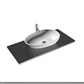 Modern White Oval Shaped Countertop Washbasin With Chrome Faucet On Dark Surface