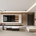 Modern Living Dining Room Interior With Sofa Red Armchair Coffee Table And TV Cabinet