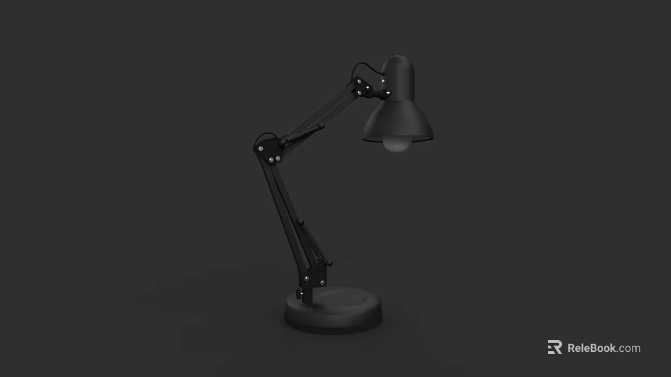 Black Adjustable Arm Desk Lamp With Round Base And Modern Design 3d model