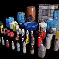 Public Facilities Containers Including Buckets Bottles Jars Various Sizes And Colors 3d model