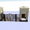 Elegant Entrance Gate With Twin Stone Pillars And Wrought Iron Decorative Design
