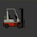White And Red Industrial Forklift With Cab Forks And Black Wheels