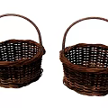 Two Garden Decorative Woven Baskets With Brown Color And Handles For Outdoor Use