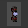 Industrial Equipment Device With Wooden Frames Silver Sphere Metal Pipes And Red Components