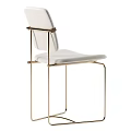Modern Minimalist Accent Chair with White Upholstered Seat Backrest and Gold Metal Frame