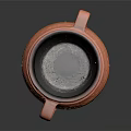 Orange Clay Pot Featuring Two Handles Textured Surface and Black Interior Reflective Base 3d model