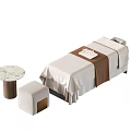Elegant Massage Bed Setup With Beige Linen Cover Marble Top Table And Stool 3d model