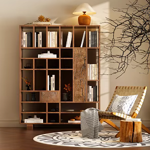 Zen Style Quiet Style Bookcase Modern Middle Ancient Style Bookcase Modern Quiet Style Leisure Chair 3d model