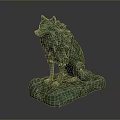 Artistic Green Wolf Sculpture With Intricate Mane Sitting On Textured Stone Base