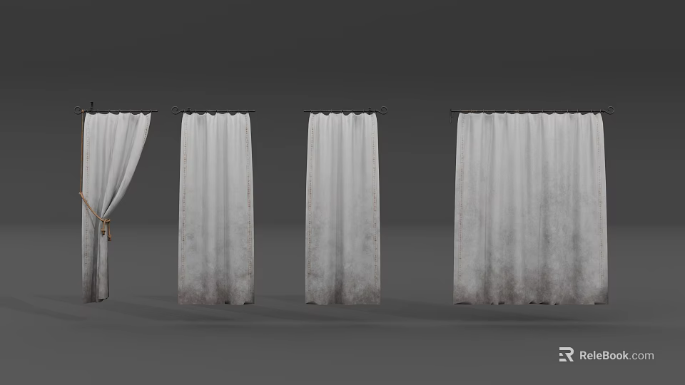 Light Colored Textured Curtains With Different Open And Closed Styles 3d model 