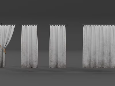 Light Colored Textured Curtains With Different Open And Closed Styles 3d model
