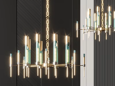Elegant Modern Chandelier Lighting With Glass Tubes Metal Chain And Black Wall 3d model