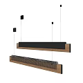 Modern Long Rectangular Pendant Lights With Wooden Black Metal And Grid Design 3d model