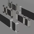 Multiple Modern And Classic Gate Designs With Stone Pillars And Lanterns 3d model