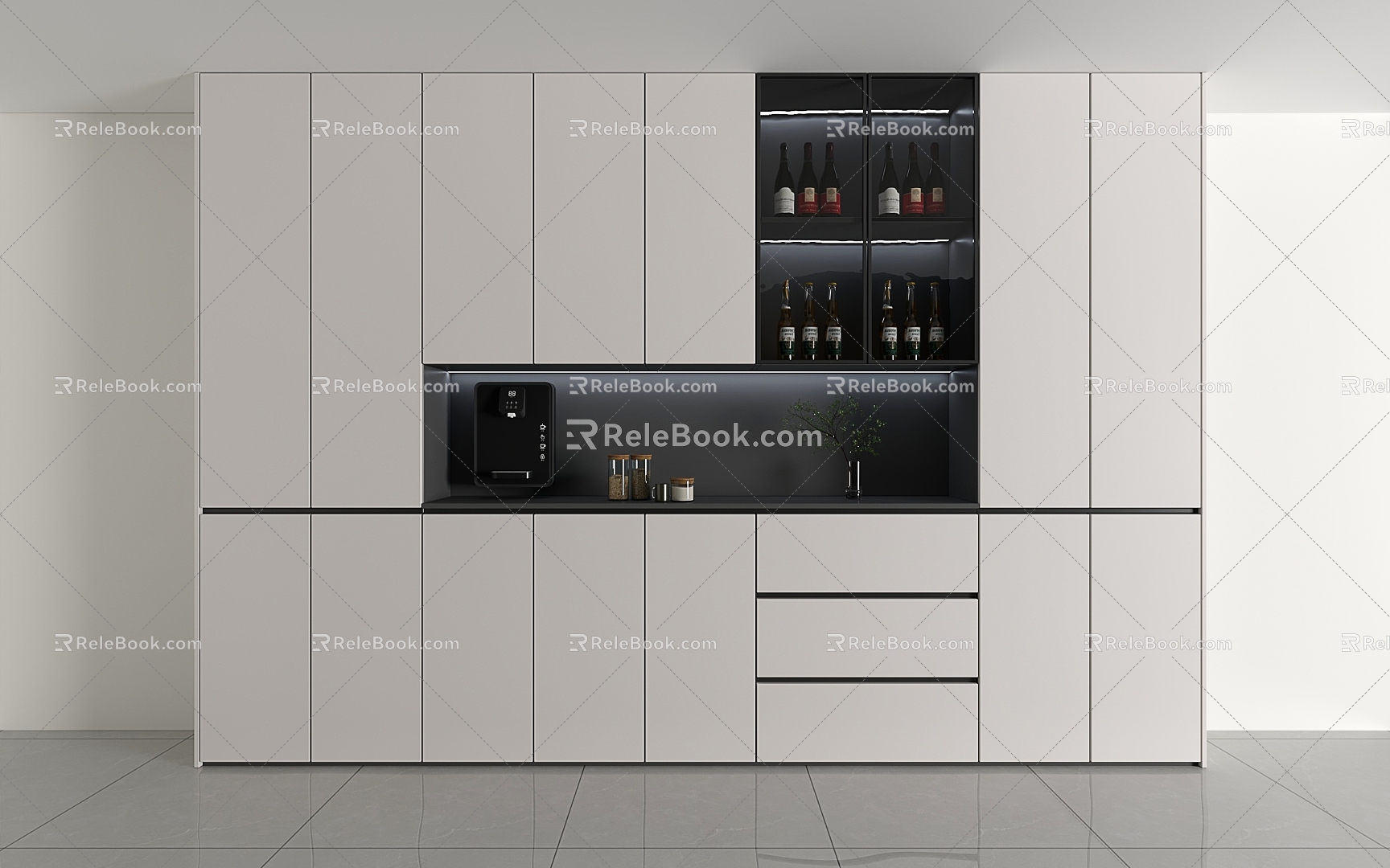 Simple Black and White Grey Sideboard Italian Style Light Luxury Wine Cabinet Integrated Wall Home Tea Cabinet Simple Living Room Storage Cabinet model