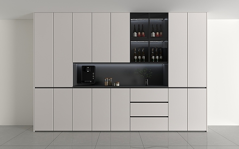 Simple Black and White Grey Sideboard Italian Style Light Luxury Wine Cabinet Integrated Wall Home Tea Cabinet Simple Living Room Storage Cabinet 3d model