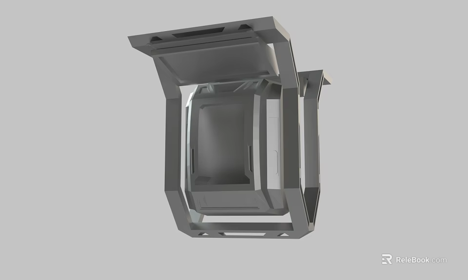 Gray Metal Equipment Housing With Angular Structure And Support Brackets 3d model 