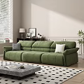 Modern Living Room Interior Design With Green Sofa Gray Coffee Table And Checkered Rug