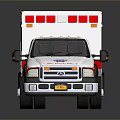 White and Red Ambulance Emergency Vehicle with Medical Symbol and Red Lights