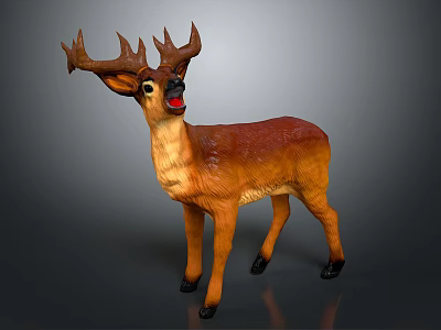 Brown Deer With Large Antlers Standing In Full Body Natural View 3d model