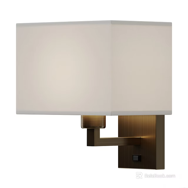 Modern Wall Sconce with White Fabric Shade and Brushed Brass Metal Frame 3d model 