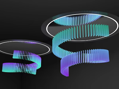 Modern Spiral Pendants In Teal And Purple Hang From Circular Rings 3d model