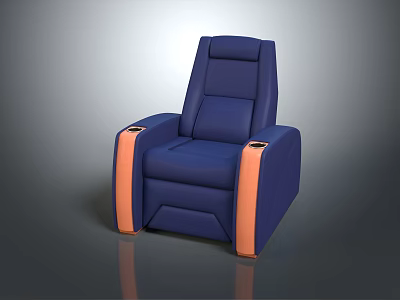 Modern Blue Single Sofa Chair With Orange Armrests And Cup Holders 3d model